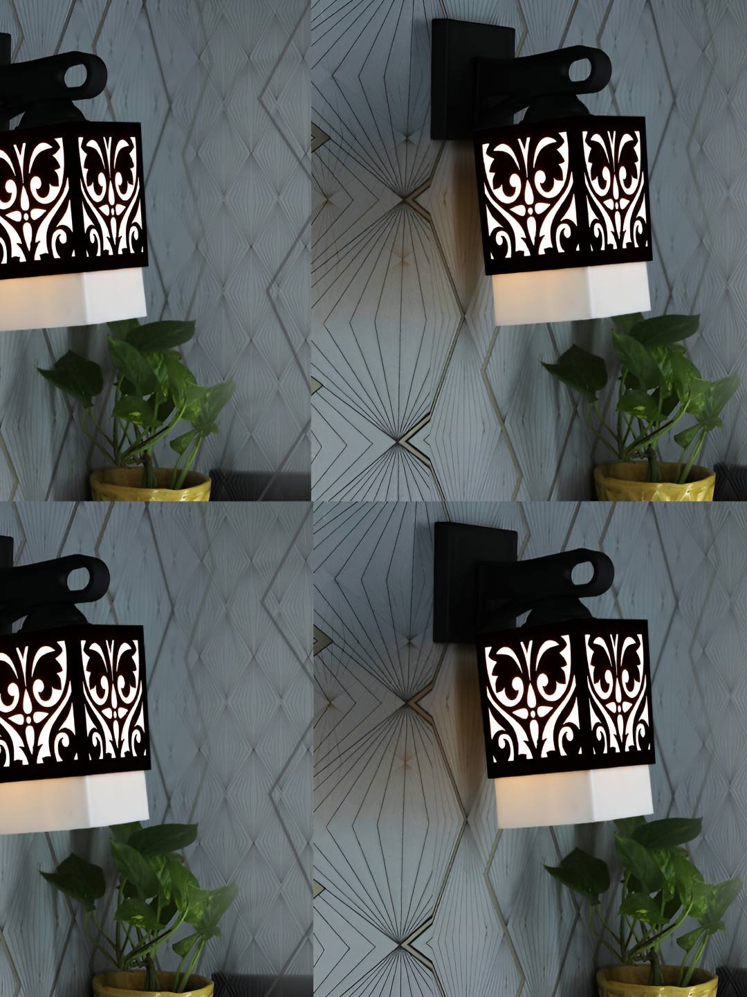 

Afast White & Black 4 Pieces Textured Contemporary Wood Square Shaped Wall Lamps