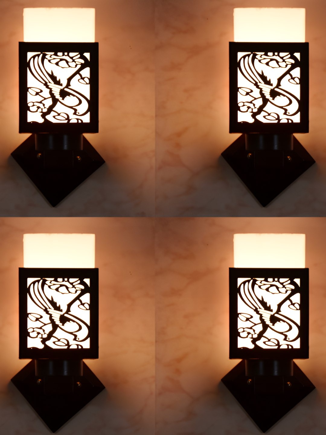 

Afast Black & White 4 Pieces Textured Traditional Square Shaped Wall Lamps
