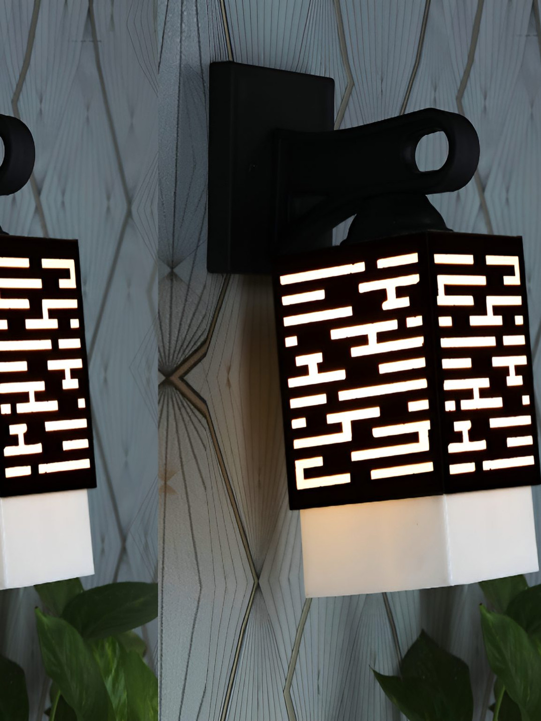 

Afast Black White 2 Pieces Square Wooden Textured Wall Lamps