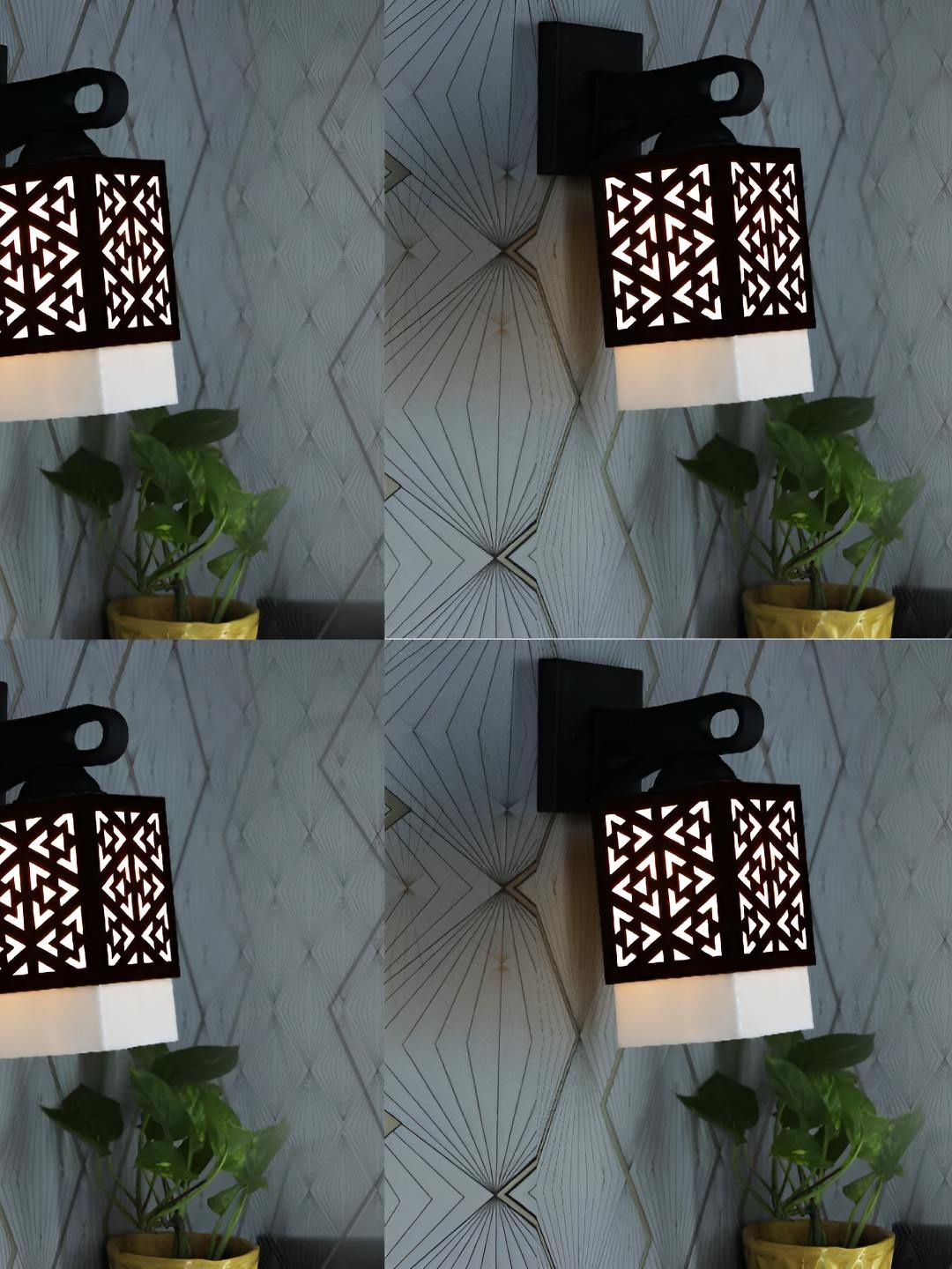 

Afast White & Black 4 Pieces Textured Contemporary Wood Square Shaped Wall Lamps