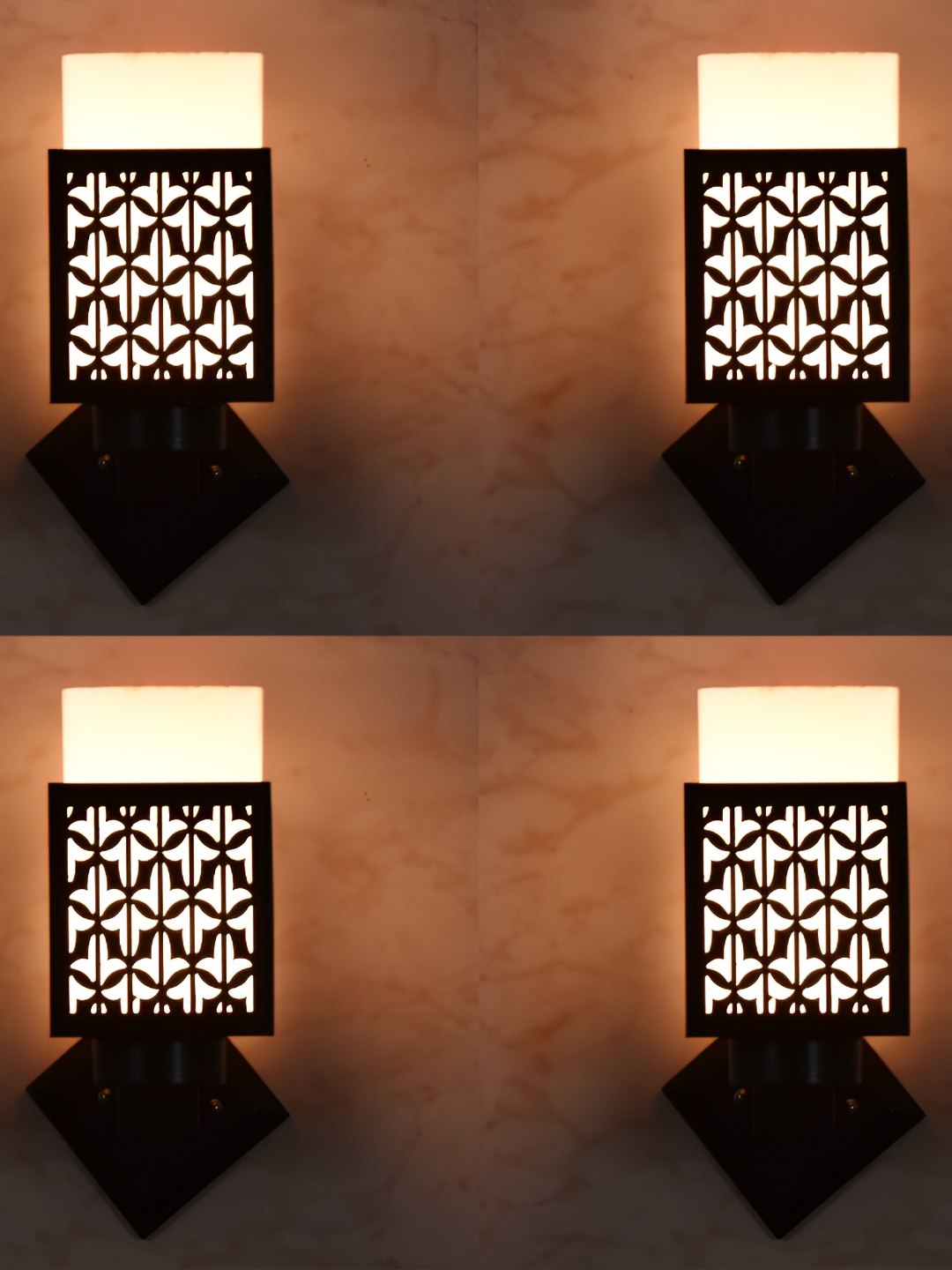 

Afast White & Black 4 Pieces Textured Contemporary Wood Square Shaped Wall Lamps