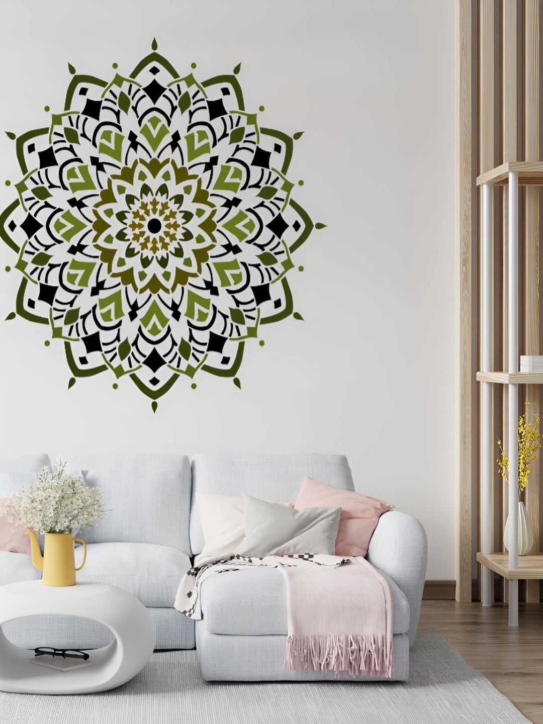 

KAYRA DECOR White & Black Creative Circle Mandala Design Wall Stencil
