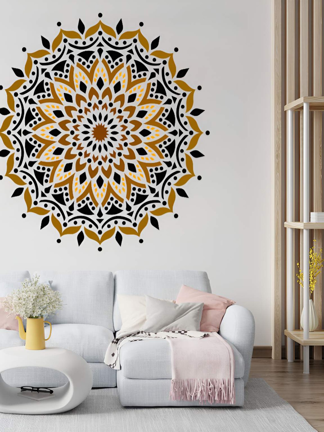 

KAYRA DECOR Black & White Mandala Design Printed Stencil Wall Sticker