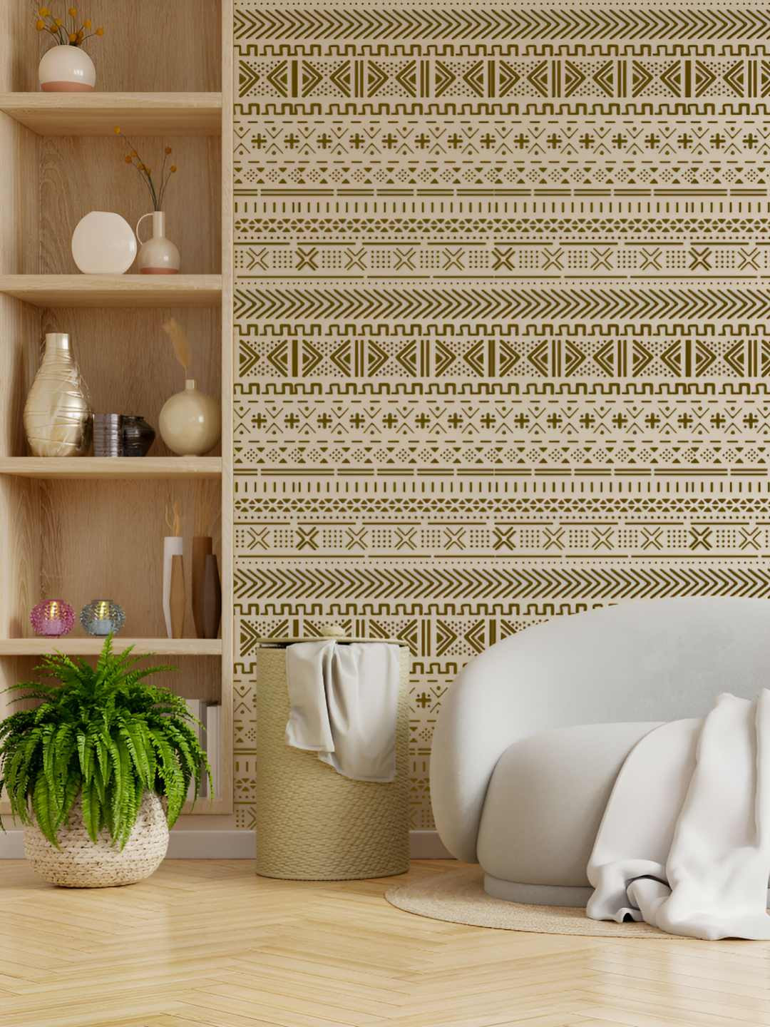 

KAYRA DECOR White & B lack Mudcloth Revival Stencil Wall Sticker