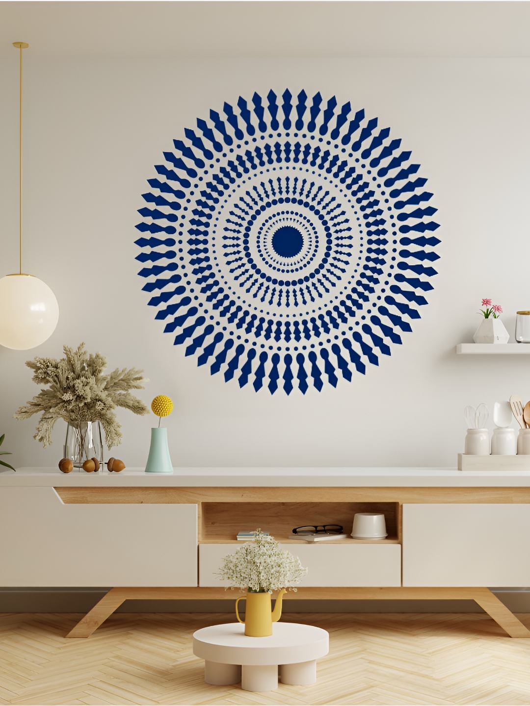 

KAYRA DECOR White Funky Spin Cycle Mandala Design Stencil For Wall Painting
