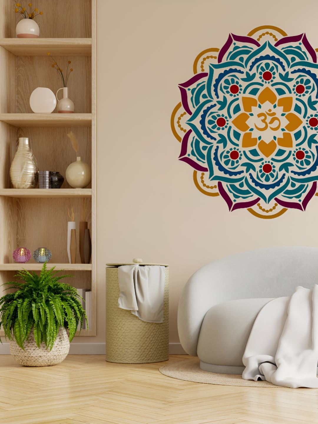 KAYRA DECOR White & Black Mandala Design Printed Stencil Wall Sticker