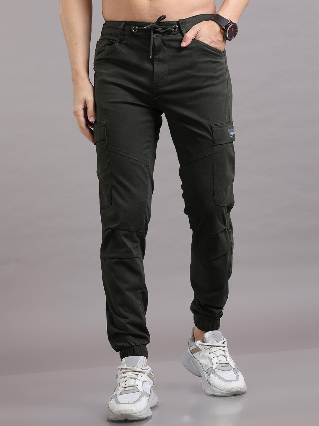 

Reslag Men Mid-Rise Cotton Cargos Joggers, Green