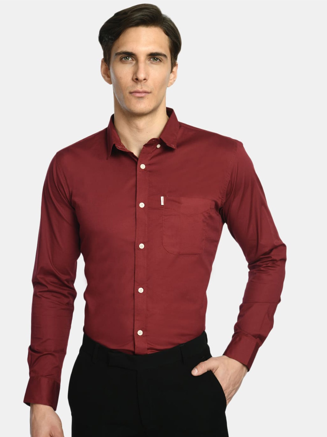 

SQUIREHOOD Smart Tailored Fit Cotton Casual Shirt, Maroon