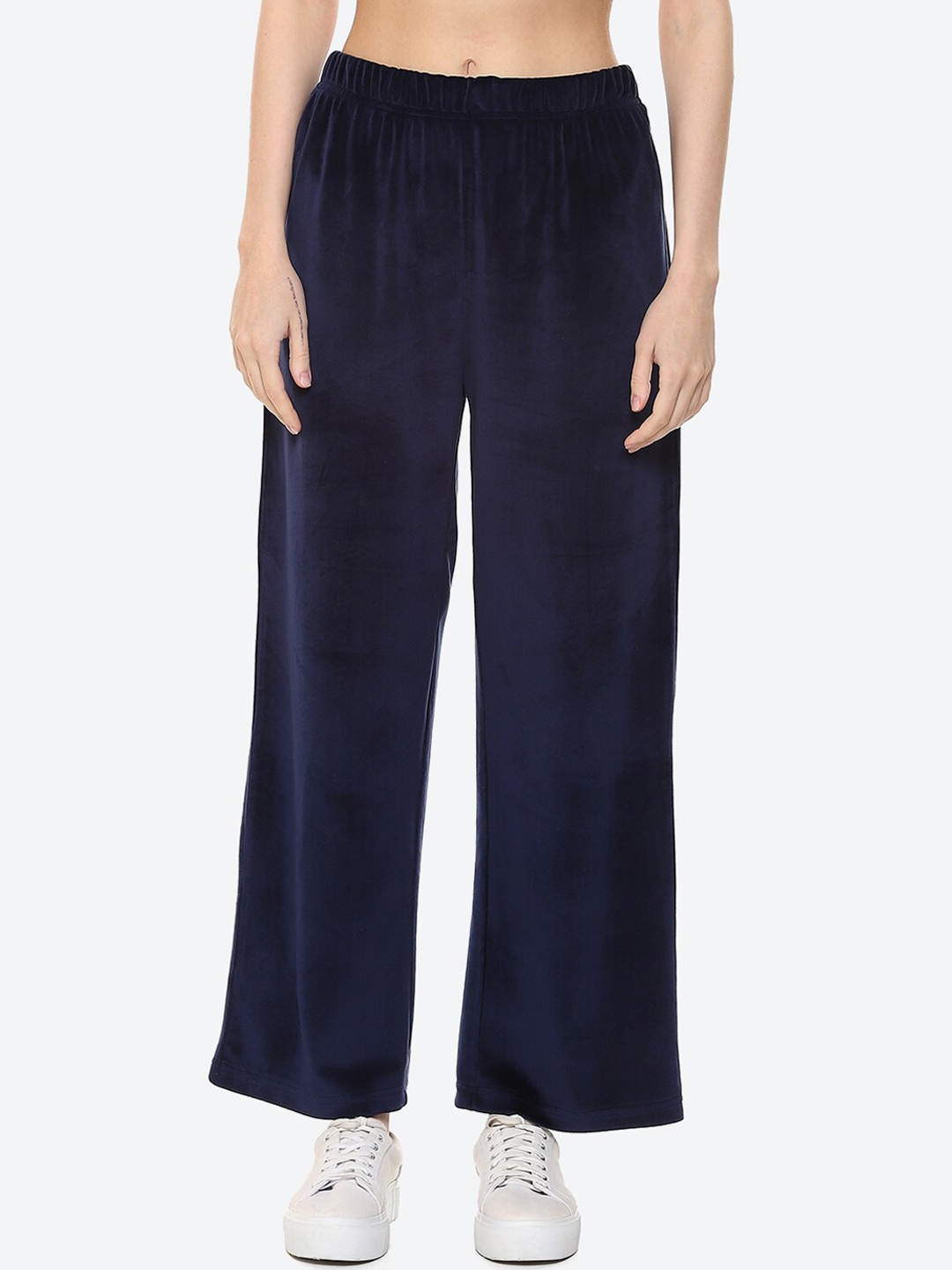 

2Bme Women Mid Rise Easy Wash Parallel Trousers, Navy blue