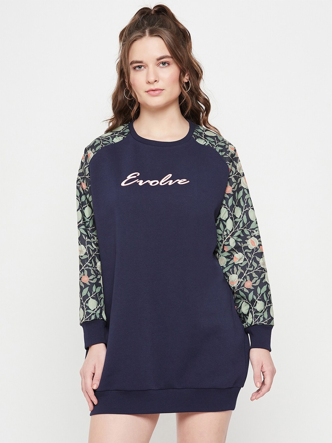 

EDRIO Floral Printed T-shirt Mini Dress, Navy blue