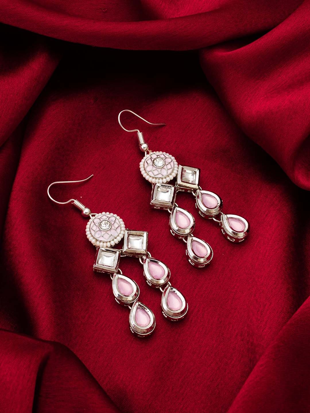 

aadita Silver Plated Kundan Studded Drop Earrings