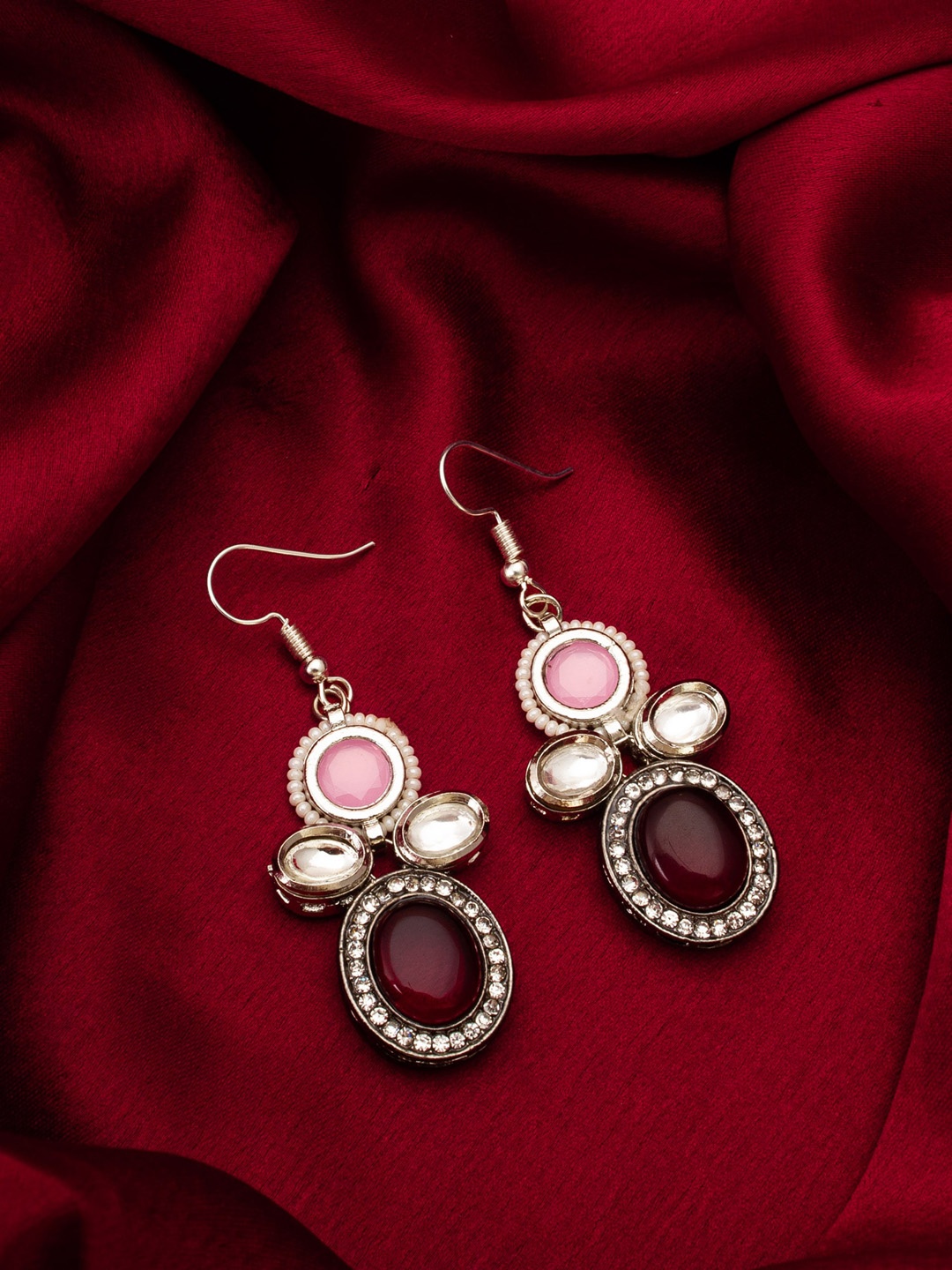 

aadita Silver-Plated Kundan Drop Earrings