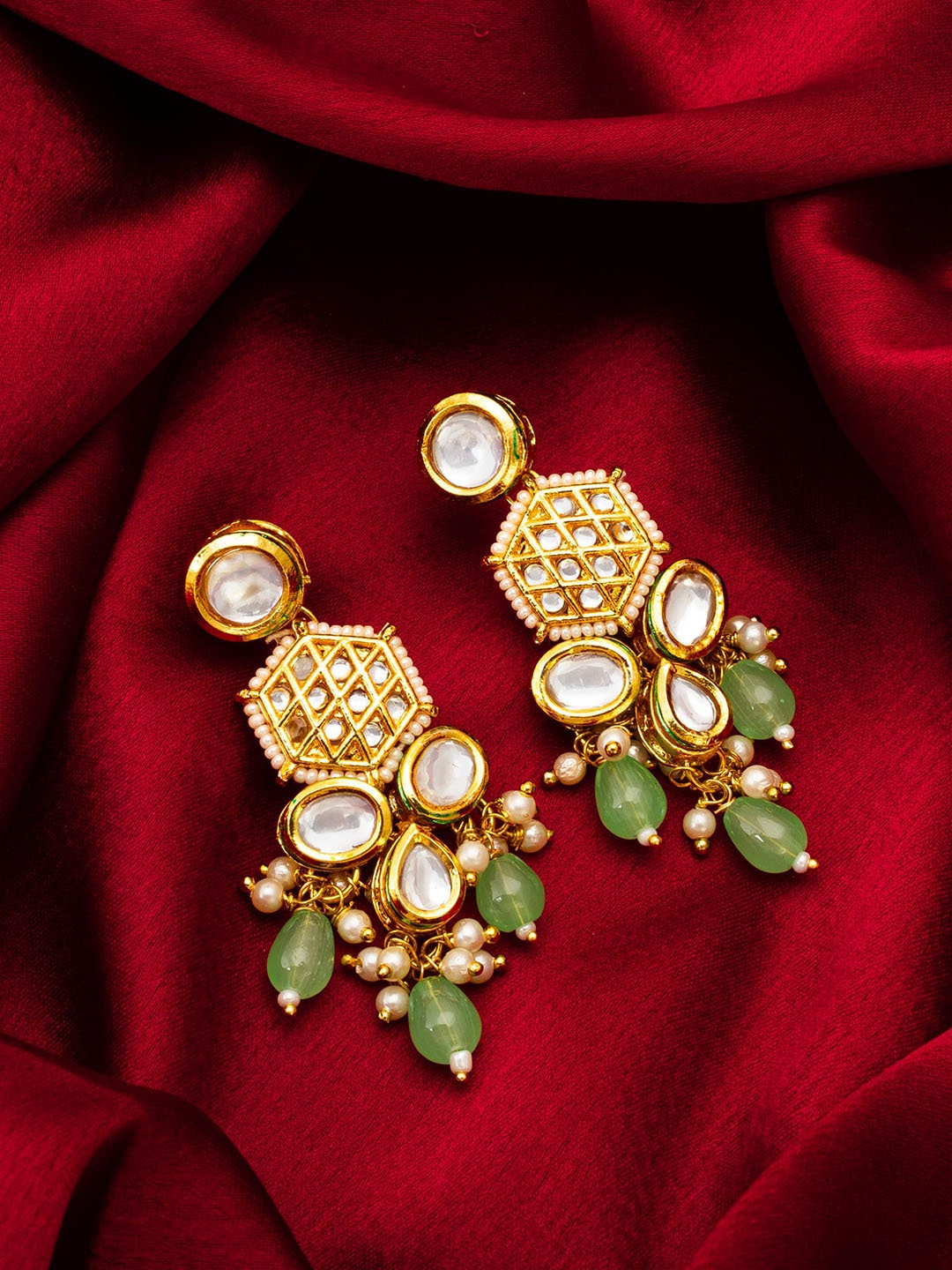 

aadita Gold Plated Pearl Studded Drop Earrings