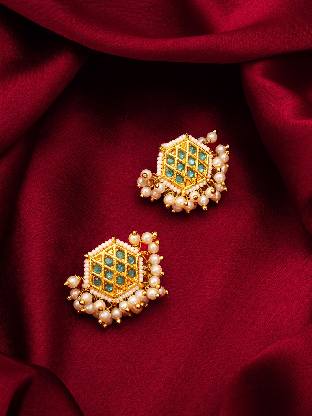 

aadita Gold Plated Pearl Studded Stud Earrings