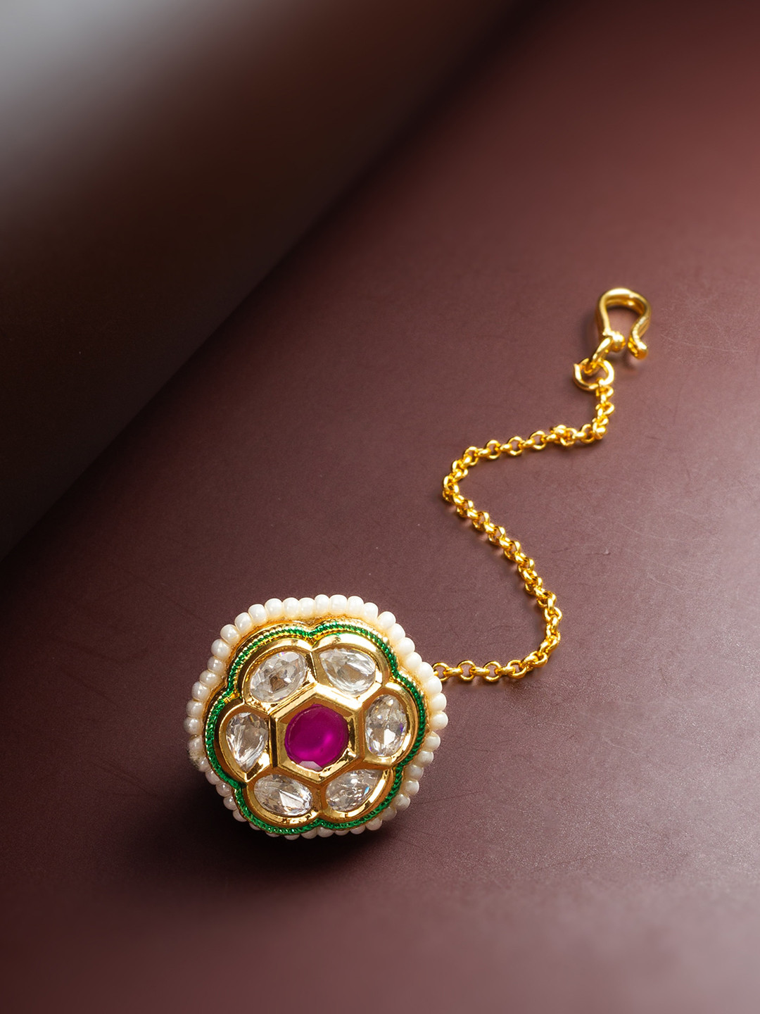 

aadita Gold Plated Stone Studded & Pearl Beaded Embellished Maang Tikka
