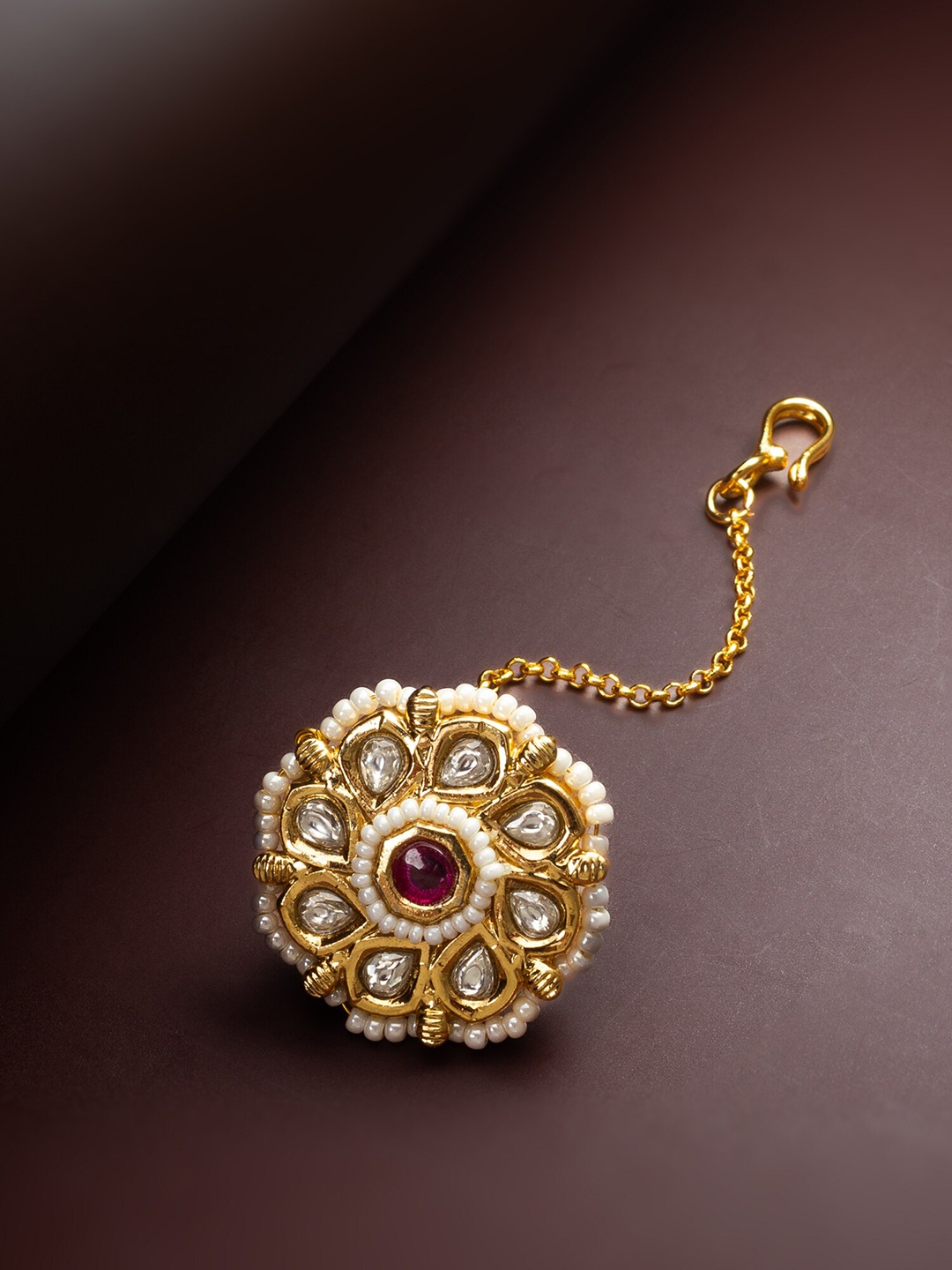 

aadita Gold Plated Stone Studded & Beaded Maang Tikka