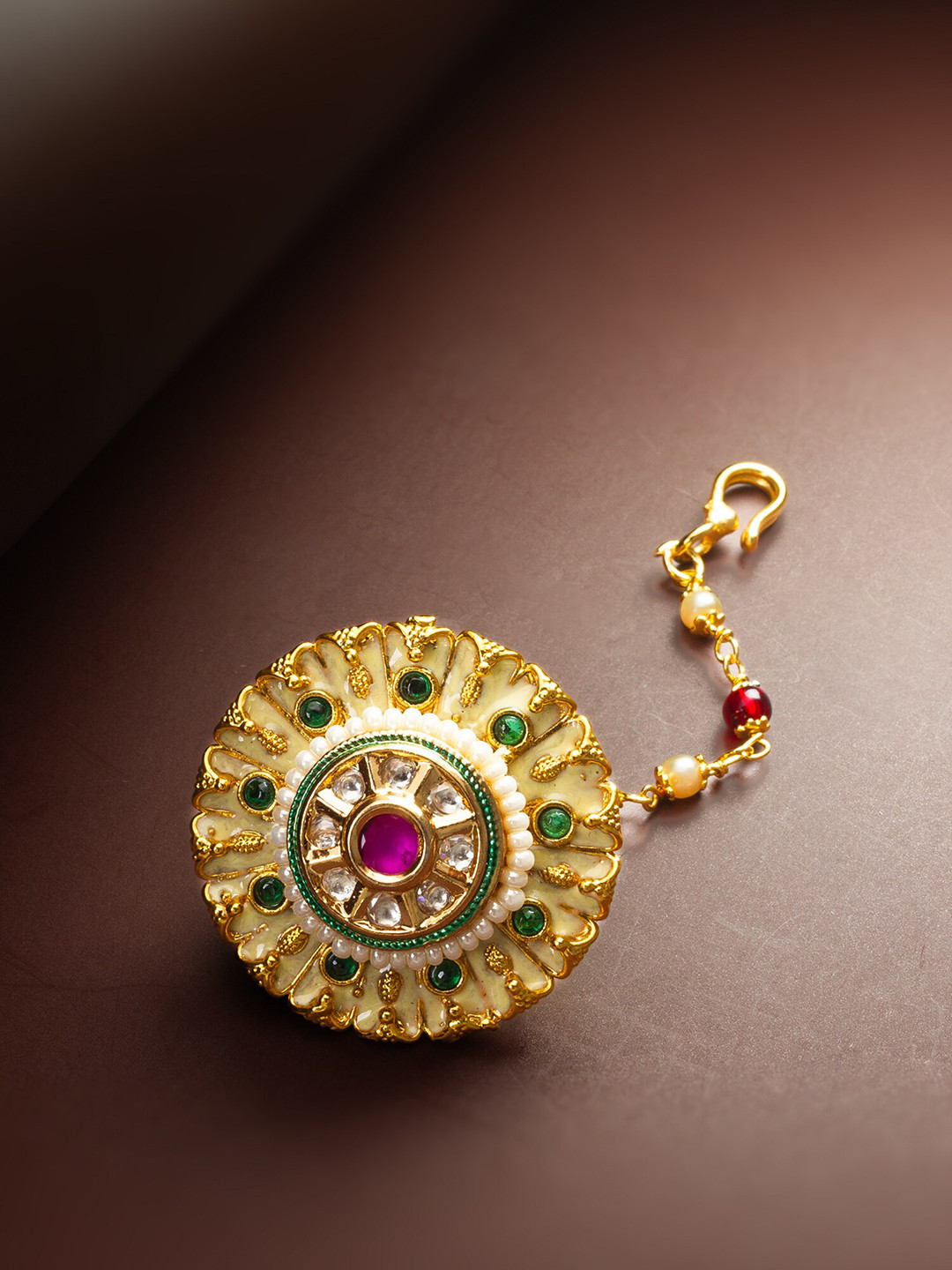 

aadita Gold Plated Pearls Beaded Maang Tikka