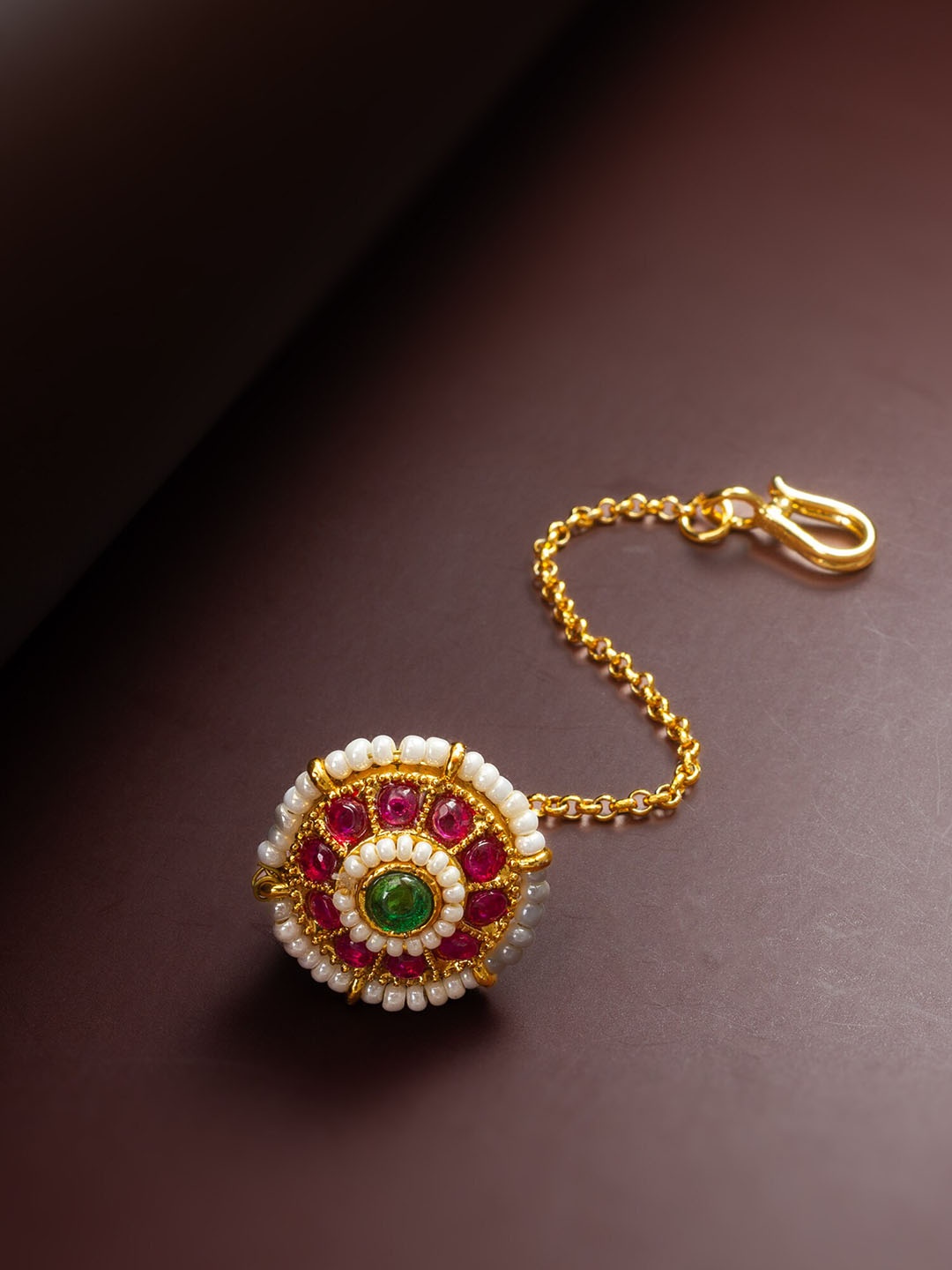 aadita Gold Plated Stone Studded & Beaded Maang Tikka