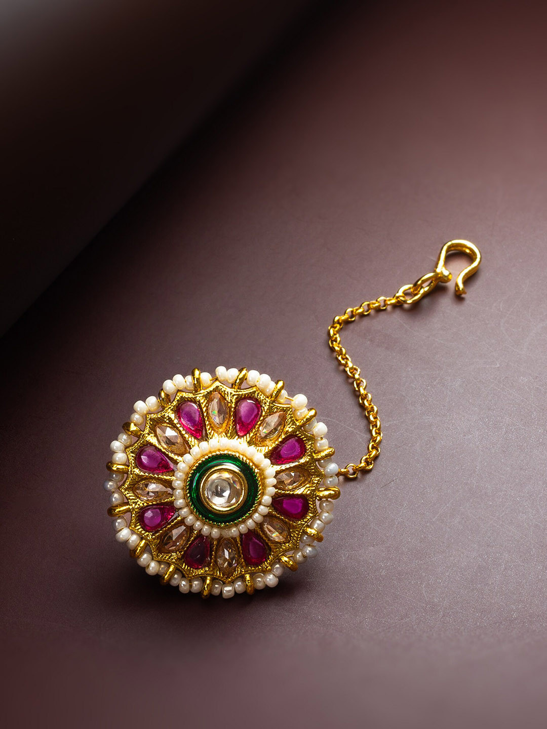 

aadita Gold Plated Stone Studded & Beaded Maang Tikka