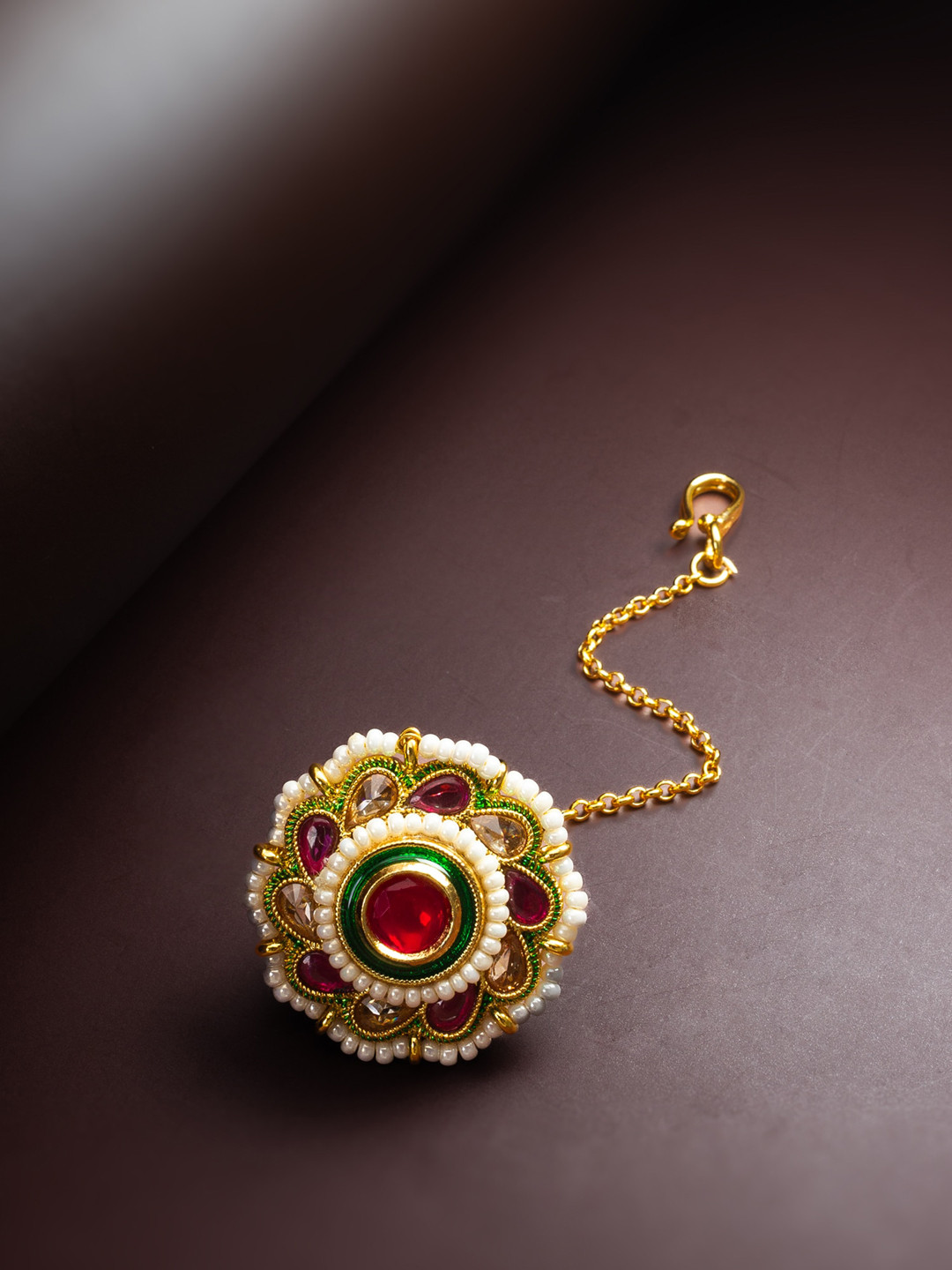 

aadita Gold Plated Stone Studded & Beaded Maang Tikka