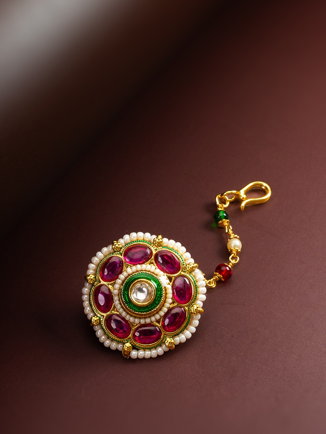 aadita Gold Plated Pearls Beaded Maang Tikka