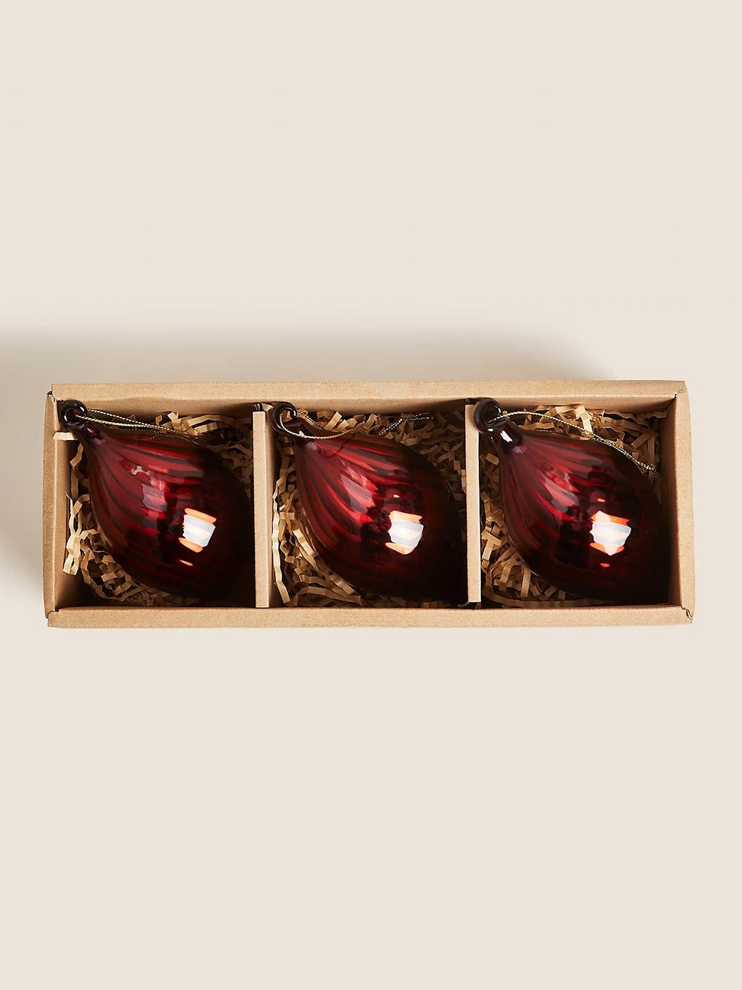 

Marks & Spencer Red 3 Pieces Glass Teardrop Christmas Decor Balls