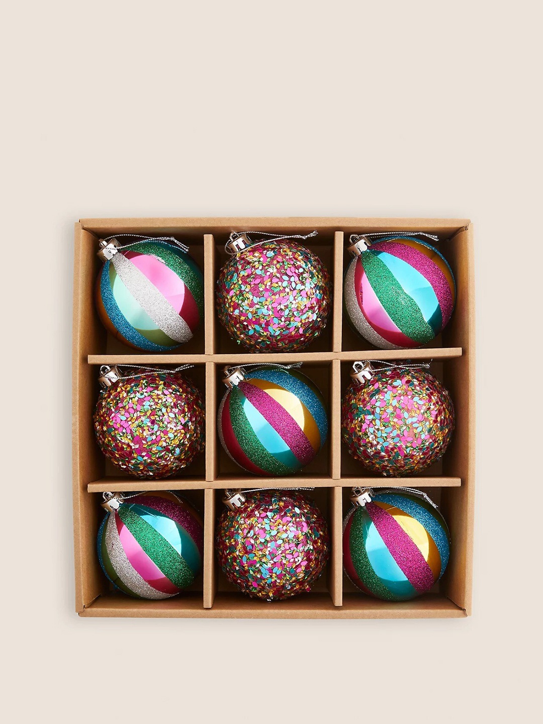 

Marks & Spencer Pink & Blue 9 Pieces Textured Shatterproof Christmas Decor Balls