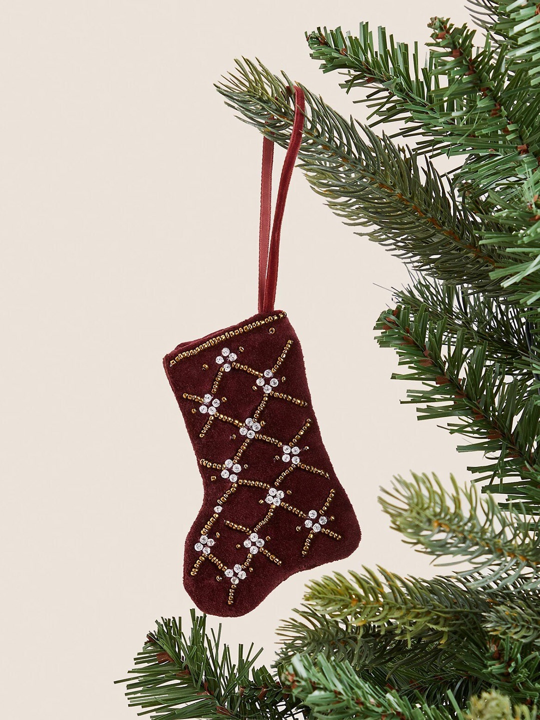 

Marks & Spencer Maroon Velvet Fabric Embroidered Christmas Stocking Hanging