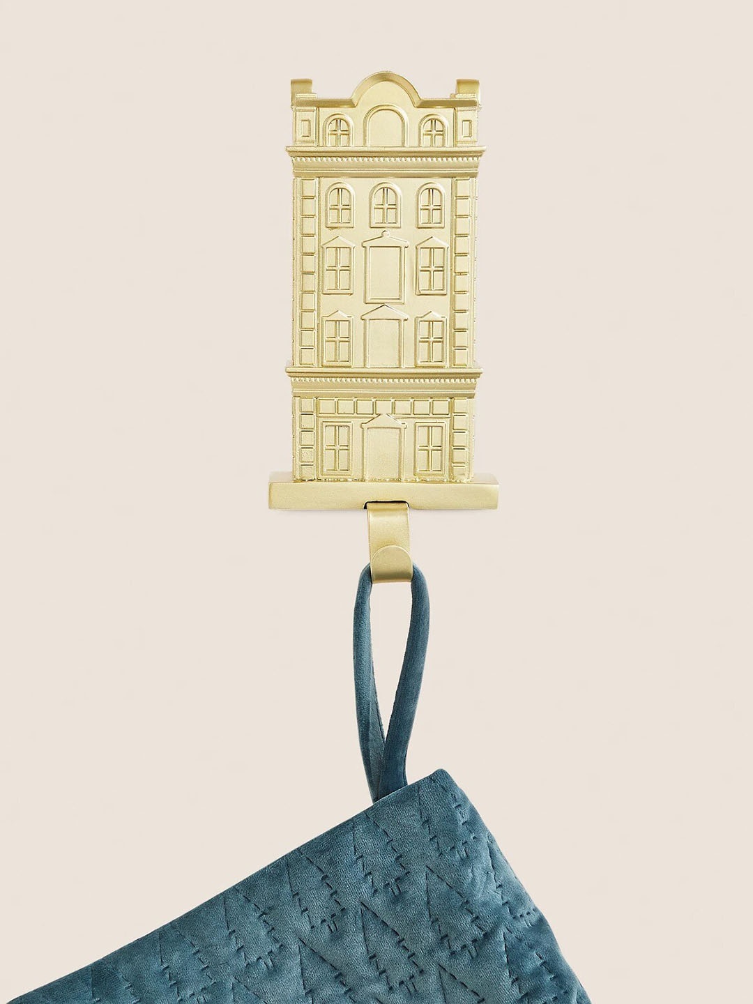 

Marks & Spencer Gold-Toned Textured Resin Townhouse Stocking Holder Christmas Decor
