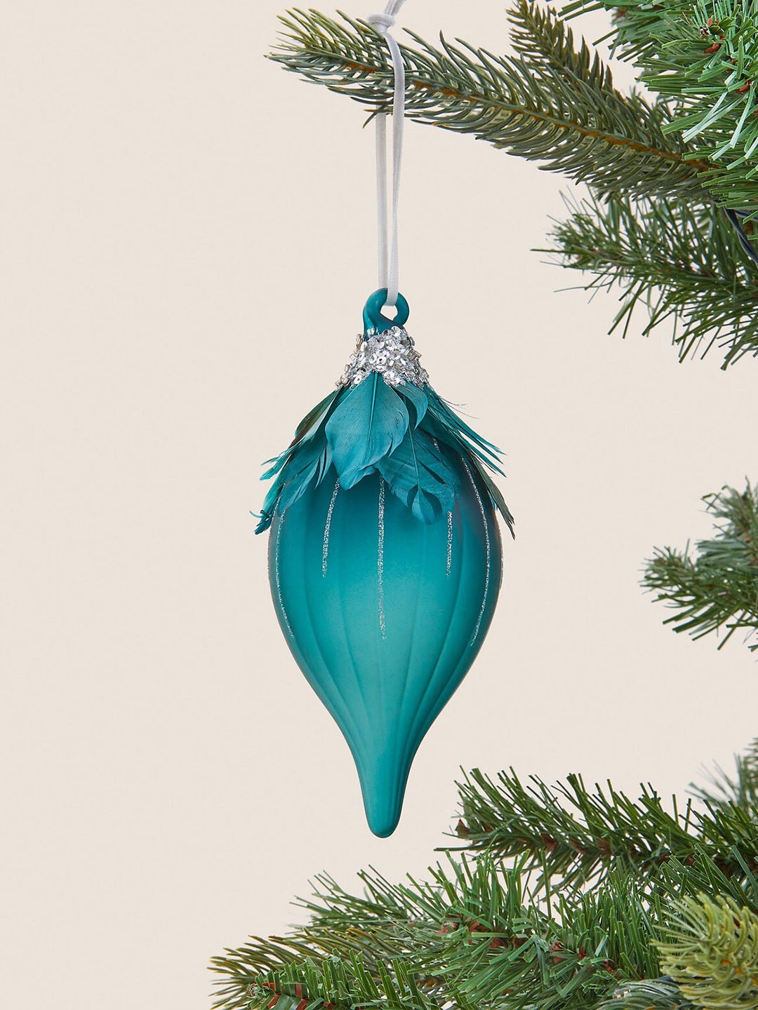 

Marks & Spencer Teal Blue Textured Feather Embellished Bauble