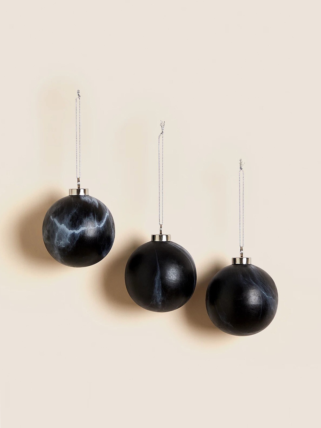 Marks & Spencer Black & Blue 3 Pieces Marbled Ceramic Baubles