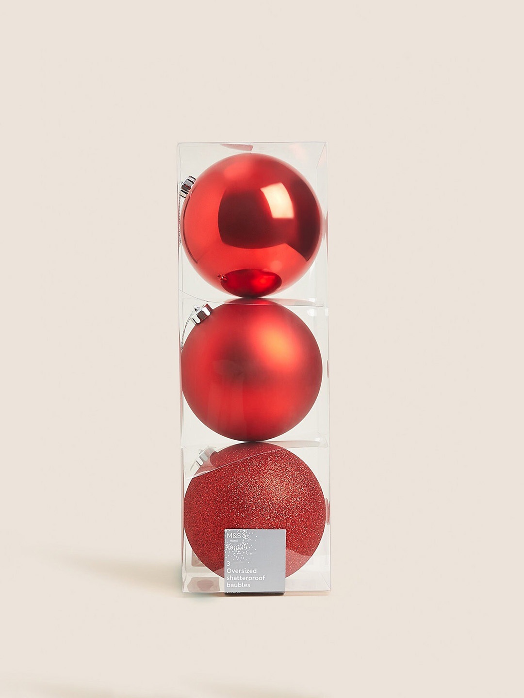 

Marks & Spencer Red 3 Pieces Matt & Glitter Christmas Decor Balls