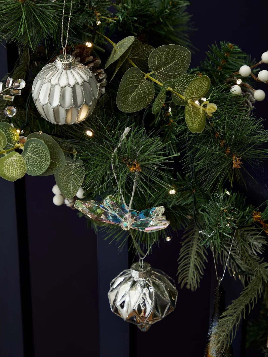 Marks & Spencer Silver Toned 20 Pieces Printed Baubles Ornaments Christmas Decor