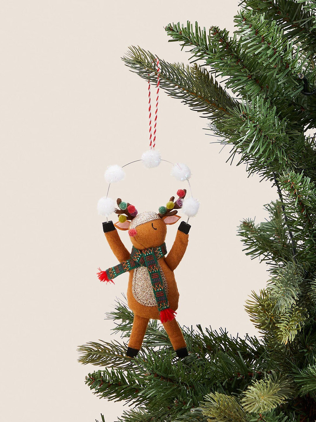 

Marks & Spencer Brown and White Textured Felt Juggling Reindeer Hanging Christmas Decor