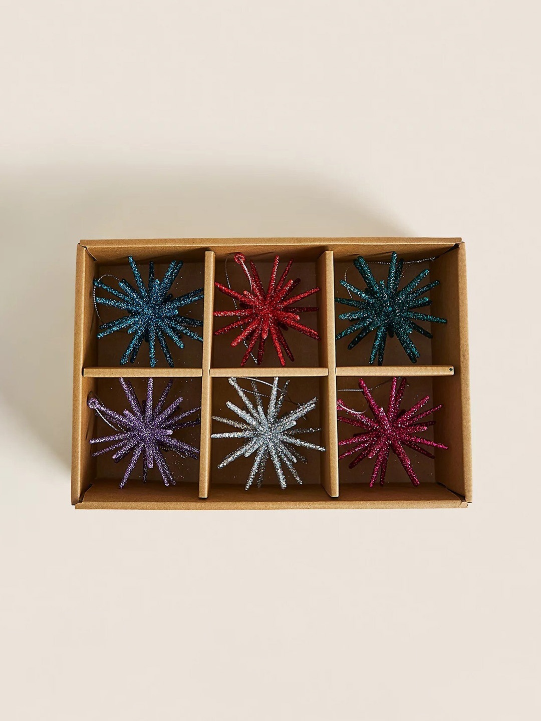 

Marks & Spencer Red & Blue 6 Pieces Glitter Hanging Star Decorations