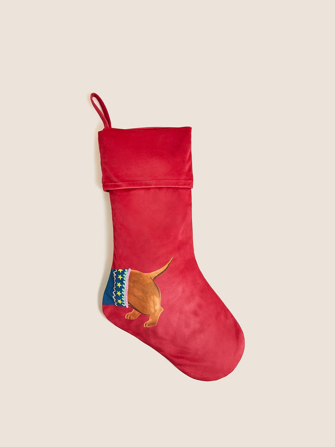 

Marks & Spencer Red & Blue Embroidered Velvet Sausage Dog Stocking Christmas Decor