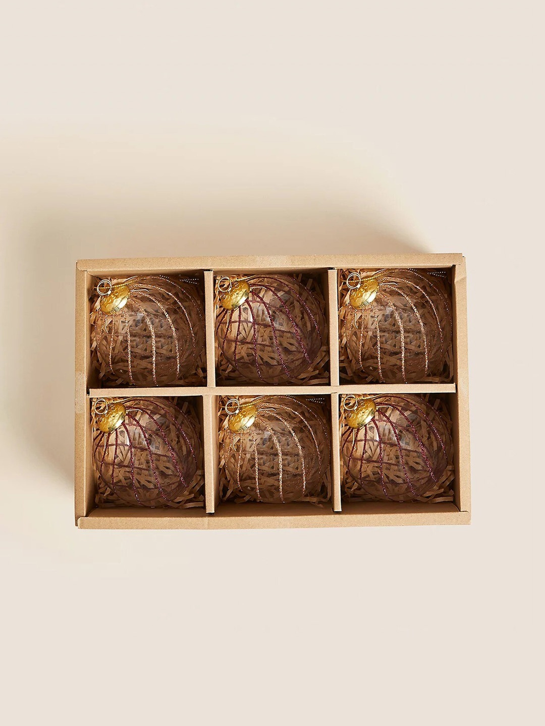 

Marks & Spencer Transparent & Gold-toned 6 Pieces Stripped Glass Christmas Baubles