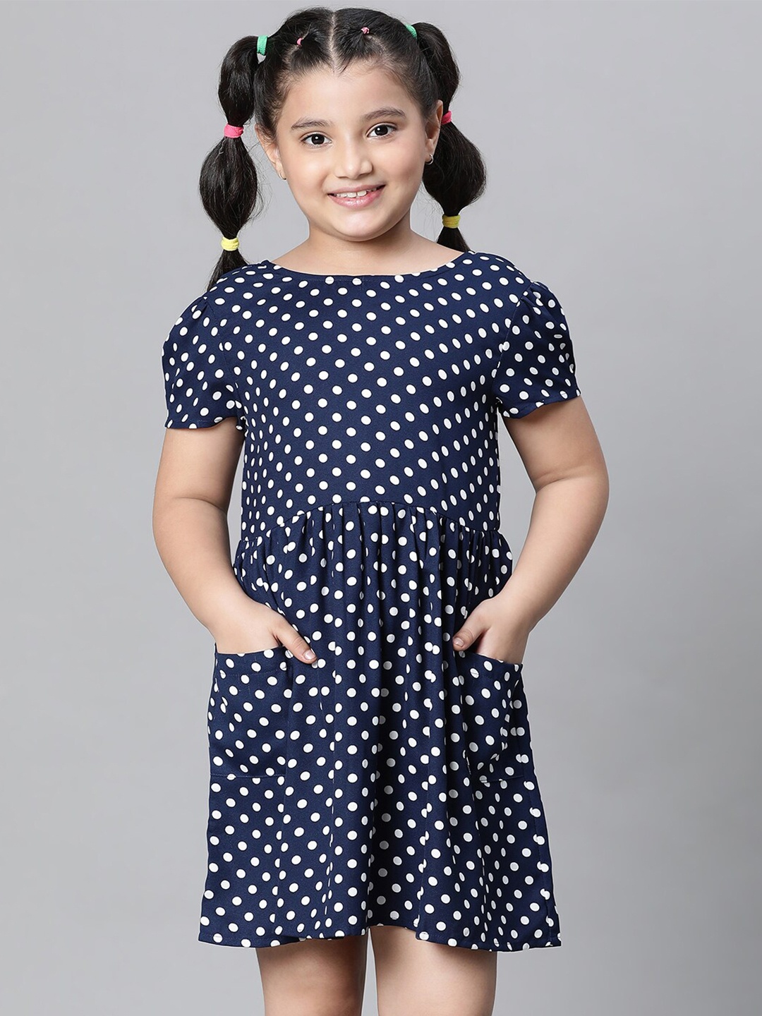 

Oxolloxo Polka Dot Printed Fit & Flare Dress, Navy blue