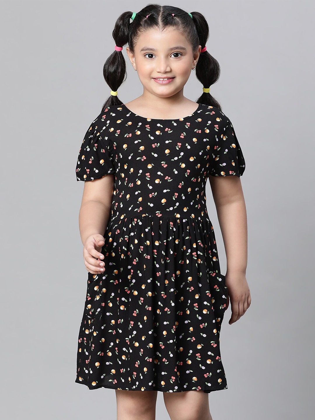 

Oxolloxo Girls Conversational Printed Fit & Flare Dress, Black