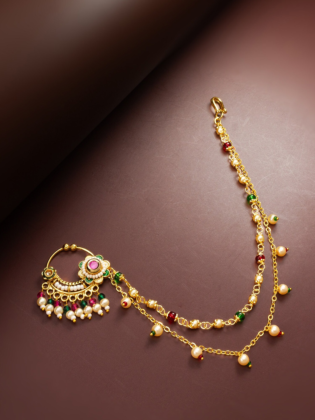 

aadita Gold-Plated Stone-Studded & Beaded Nosepin