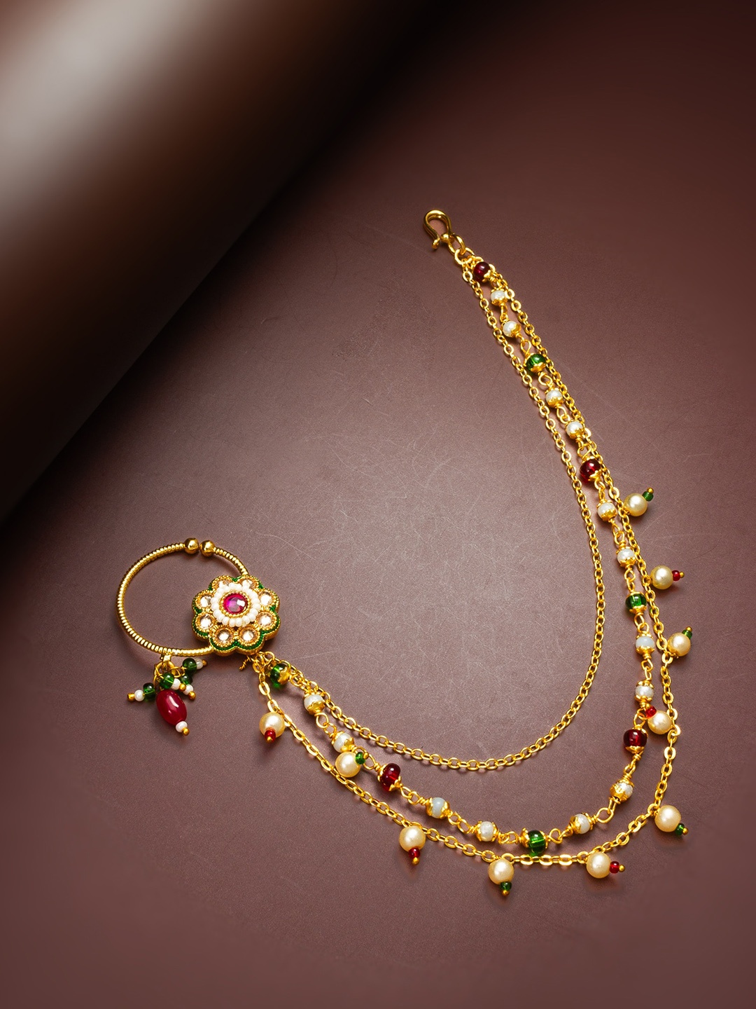 

aadita Gold-Plated Stone-Studded & Beaded Nosepin