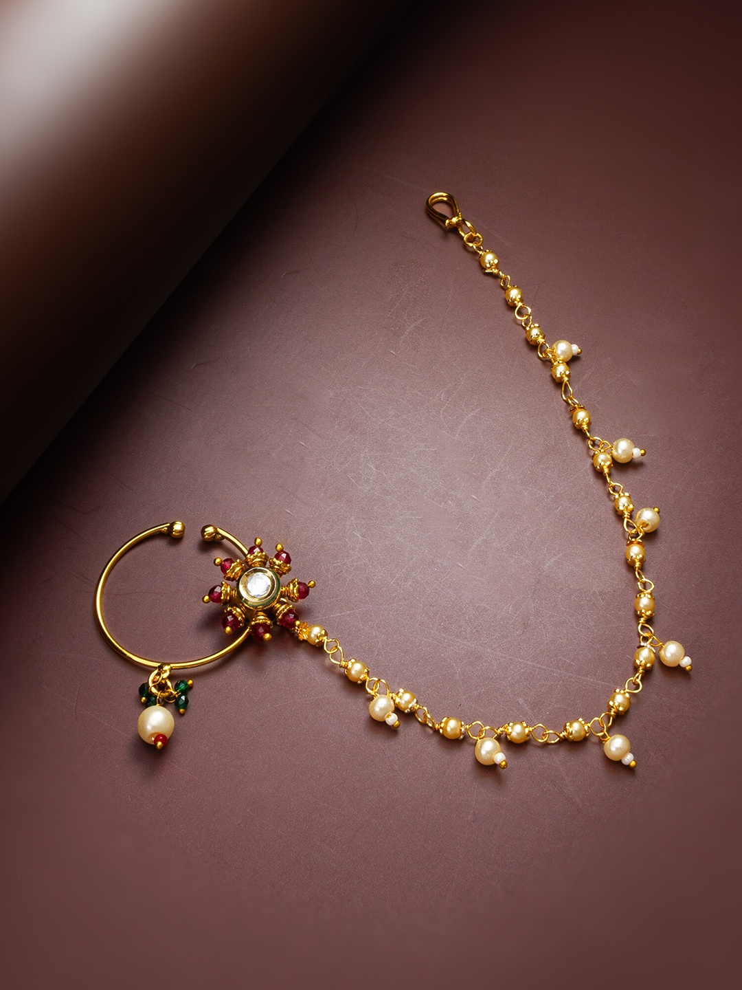 

aadita Gold-Plated Stone-Studded & Beaded Nosepin
