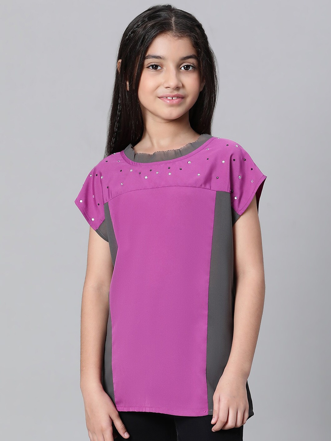 

Oxolloxo Round Neck Extended Sleeves Top, Purple