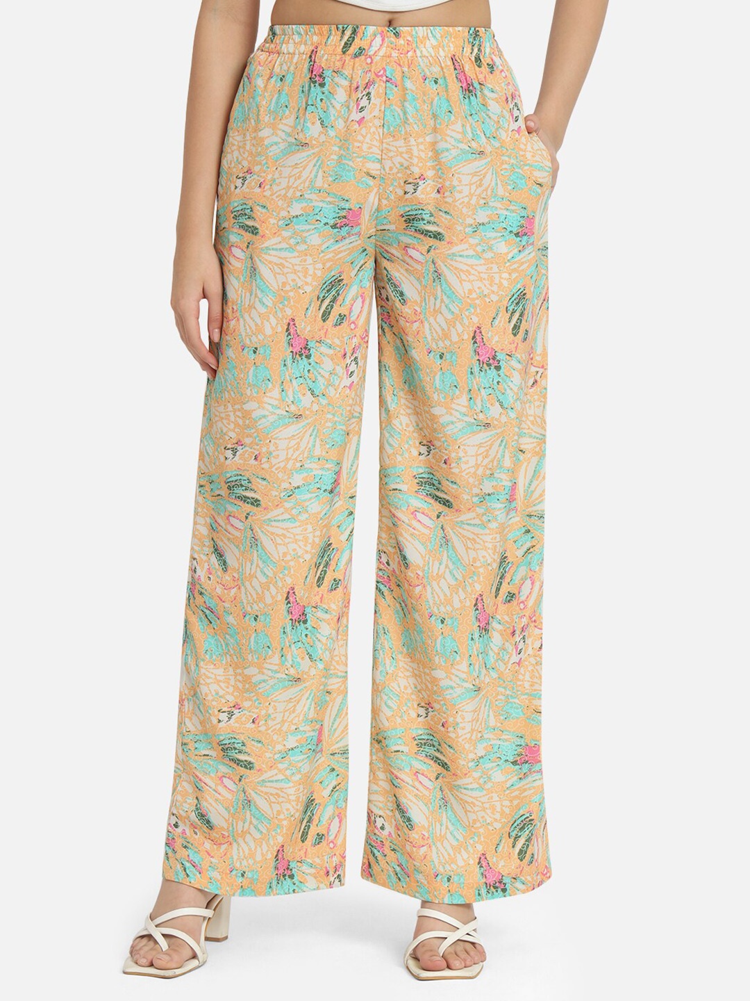 

BAESD Women Floral Printed Palazzos, Peach