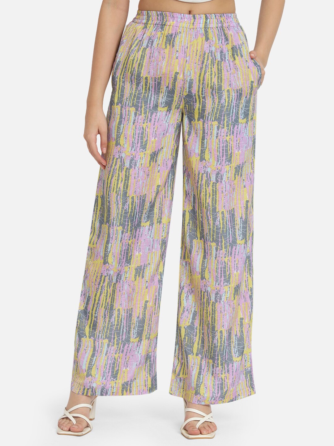 

ALL WAYS YOU Women Abstract Printed Wide Leg Palazzos, Green