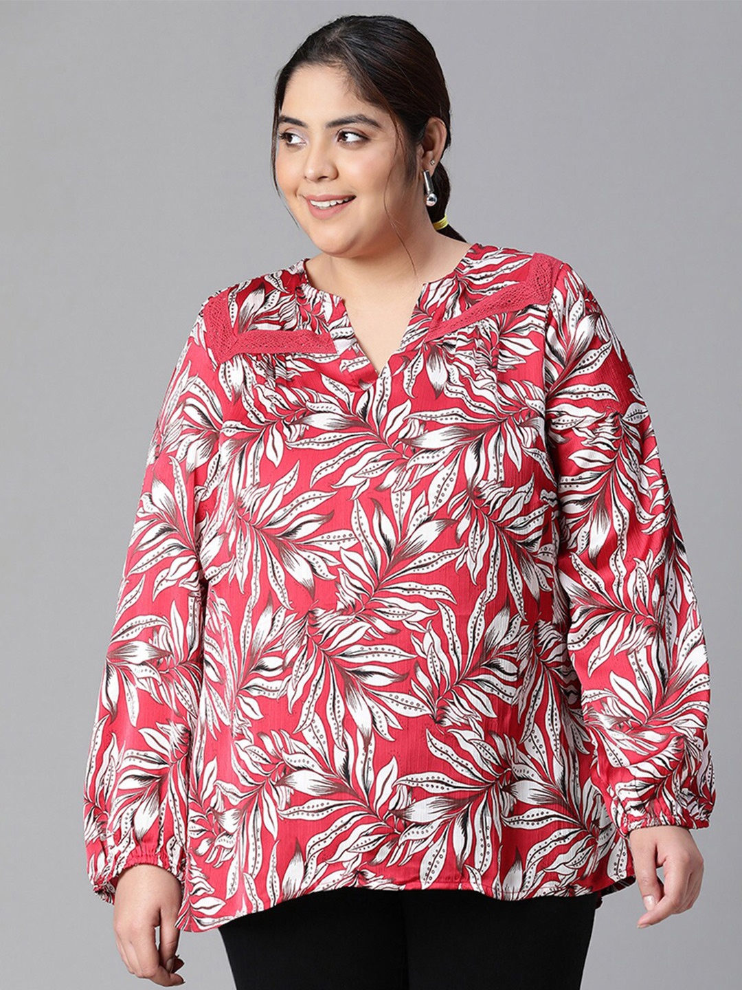 

Oxolloxo Tropical Printed Blouson Top, Pink