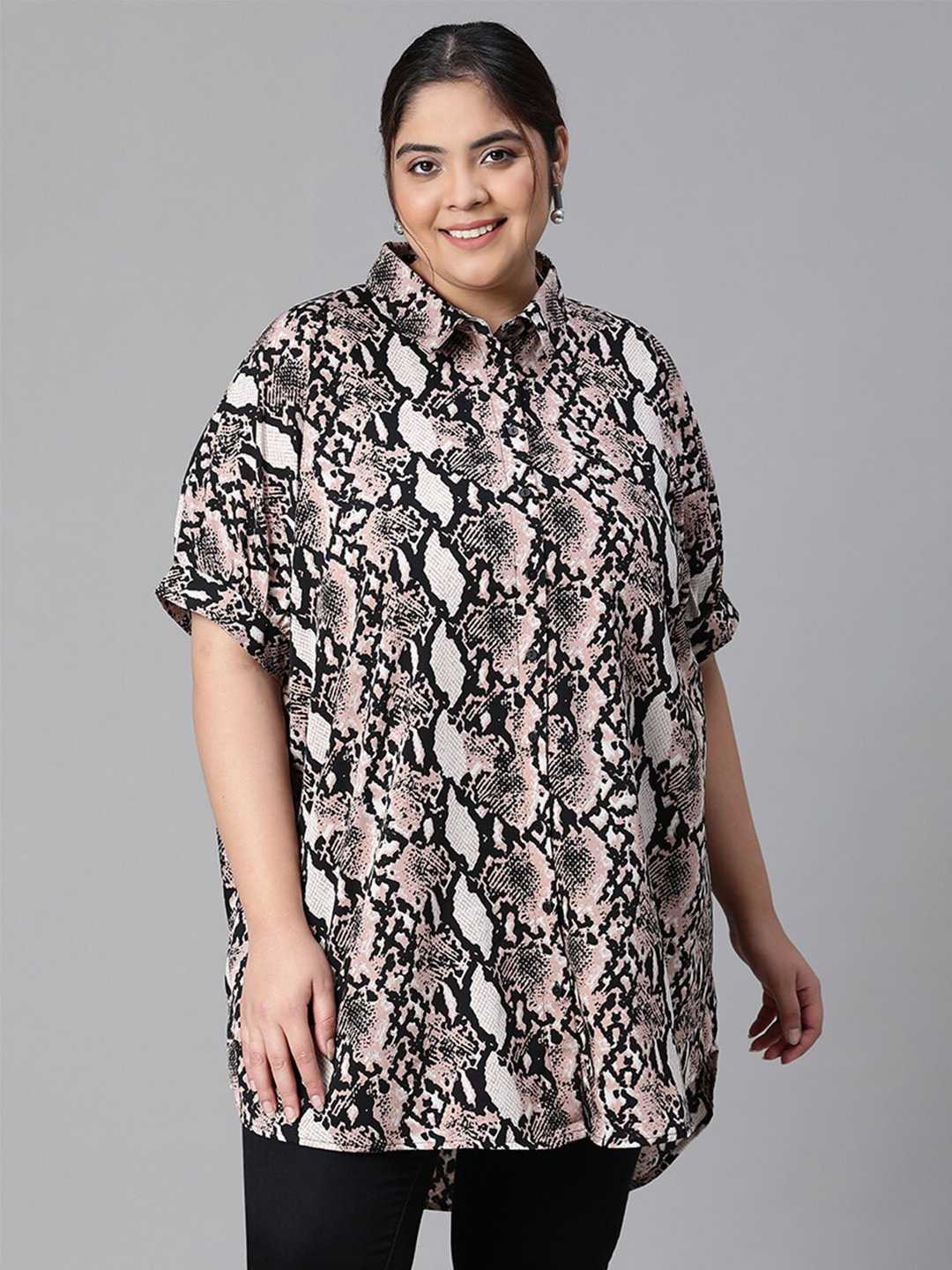 

Oxolloxo Multicoloured & Multicoloured Animal Print Shirt Style Longline Top, Multi