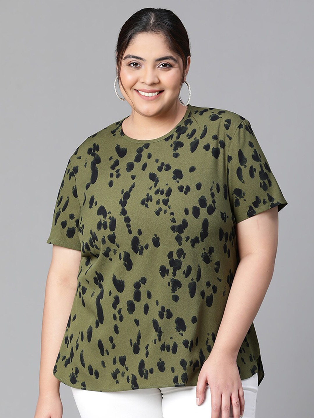 

Oxolloxo Plus Size Animal Printed Top, Khaki