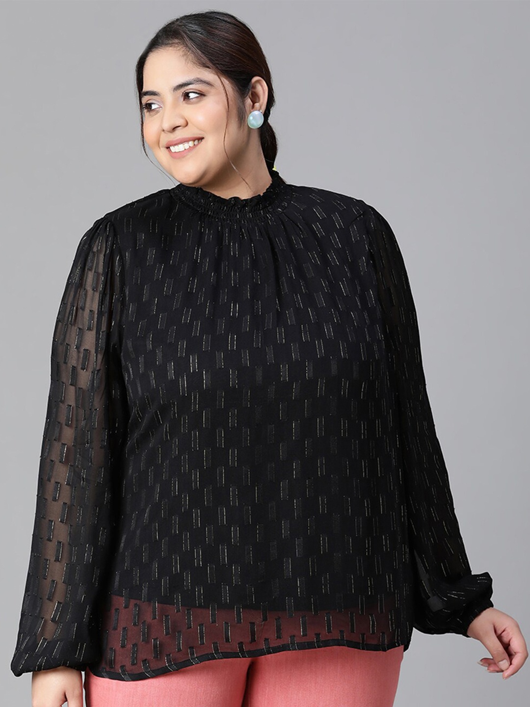 

Oxolloxo Plus Size High Neck Top, Black