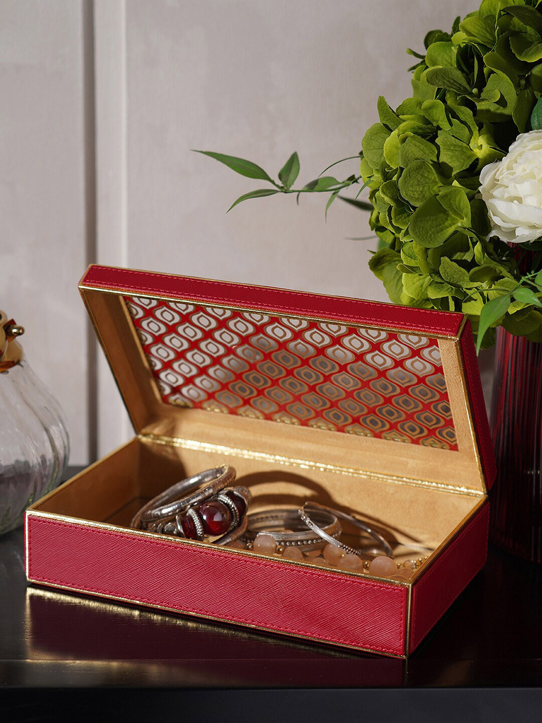 

Pure Home and Living Red Printed Jewellery Organiser Box with Lid